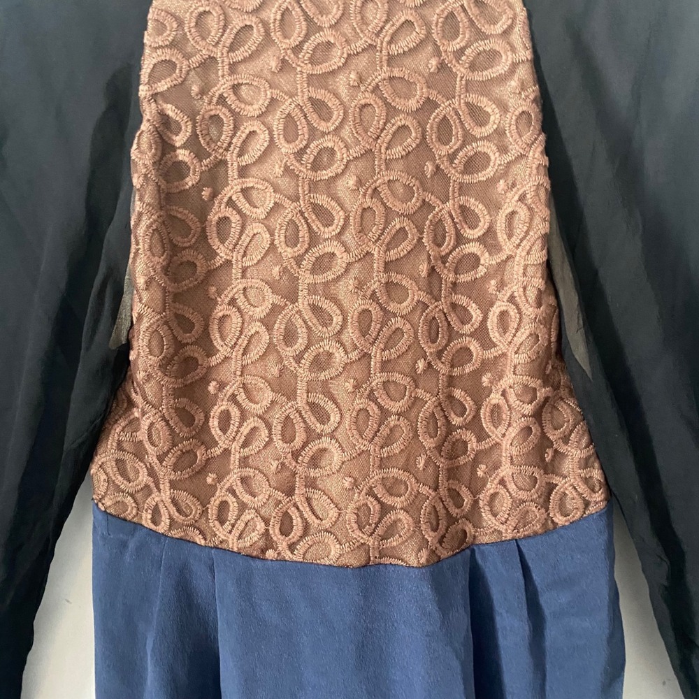 3.1 Phillip Lim 100% Silk Lace Any Event Colorblock Dress‎ Navy Rust Black Size4 - Picture 3 of 7